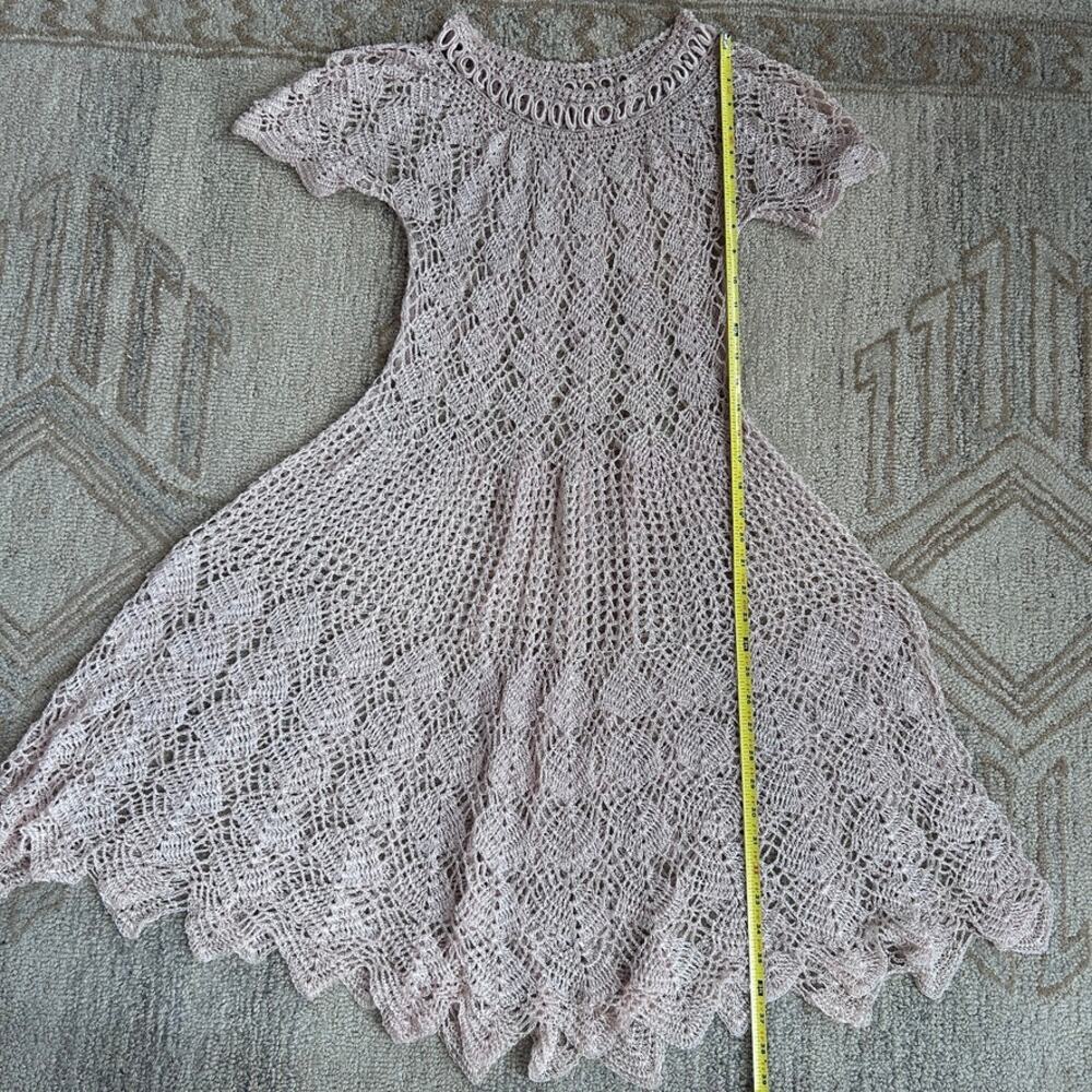 Vtg Sheer Crochet Lace Romantic Fairy Festival Layer Jagged Hem Dress Cream S - Picture 15 of 15